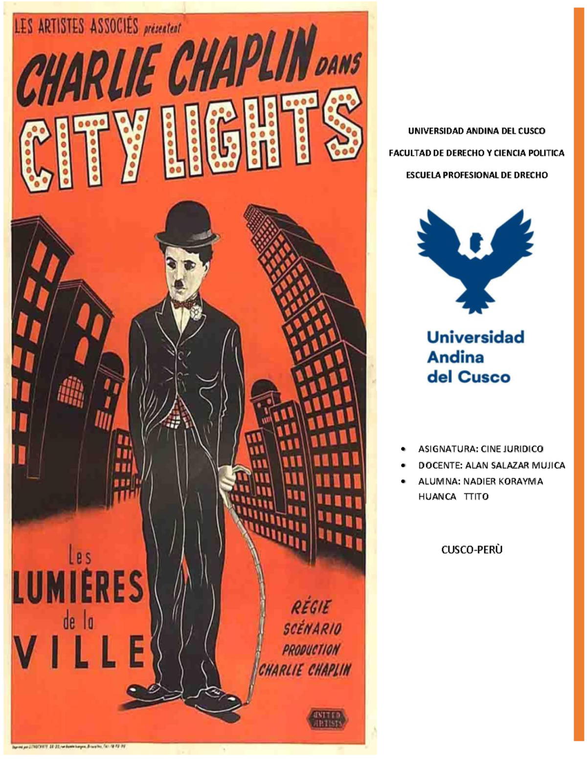 Analisis DE LA Pelicula Luces DE LA Ciudad DE Charles Chaplin
