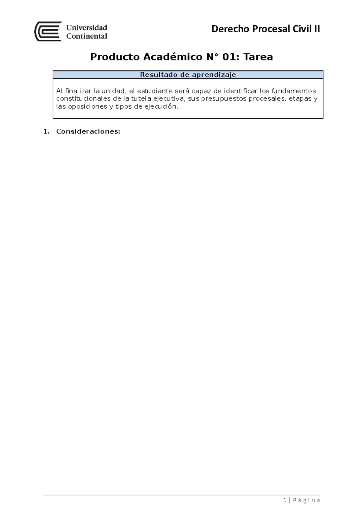 PA1- Tarea Procesal Civil - Derecho Procesal Civil II Producto ...