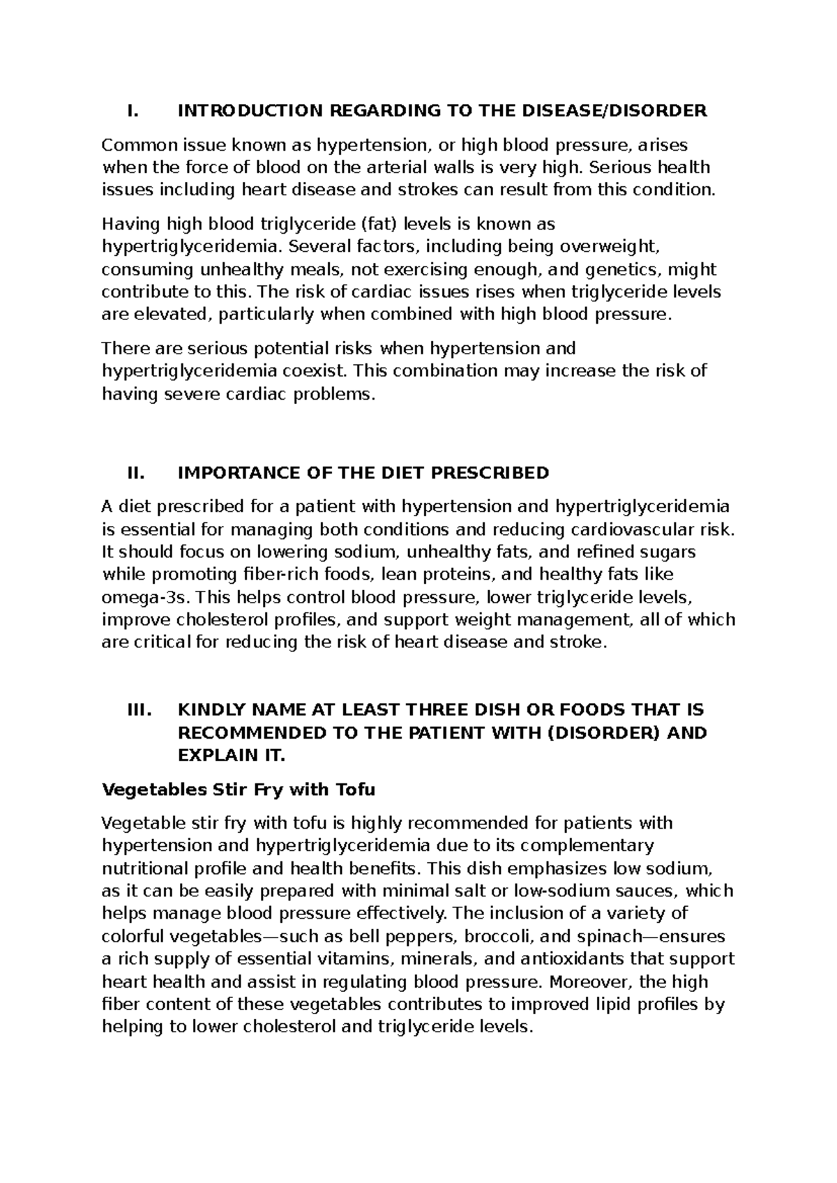Dish 2 - Notes for nutri - I. INTRODUCTION REGARDING TO THE DISEASE ...