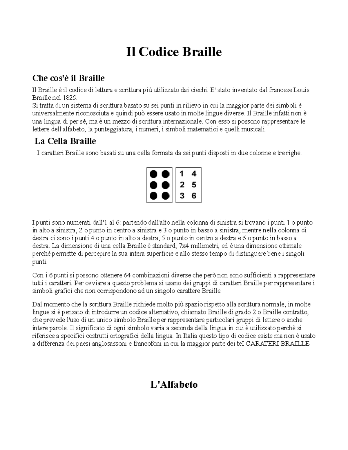 Codice-braille - Braille codice - Il Codice Braille Che cos'è il ...
