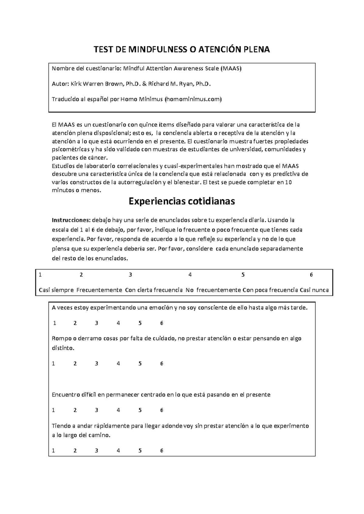 Test de mindfulness o atencic 3b3n plena 1 - TEST DE MINDFULNESS O ...