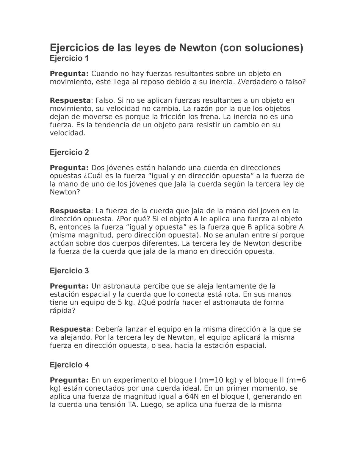 Respuestas Ejercicios De Las Leyes De Newton Ejercicios De Las Leyes