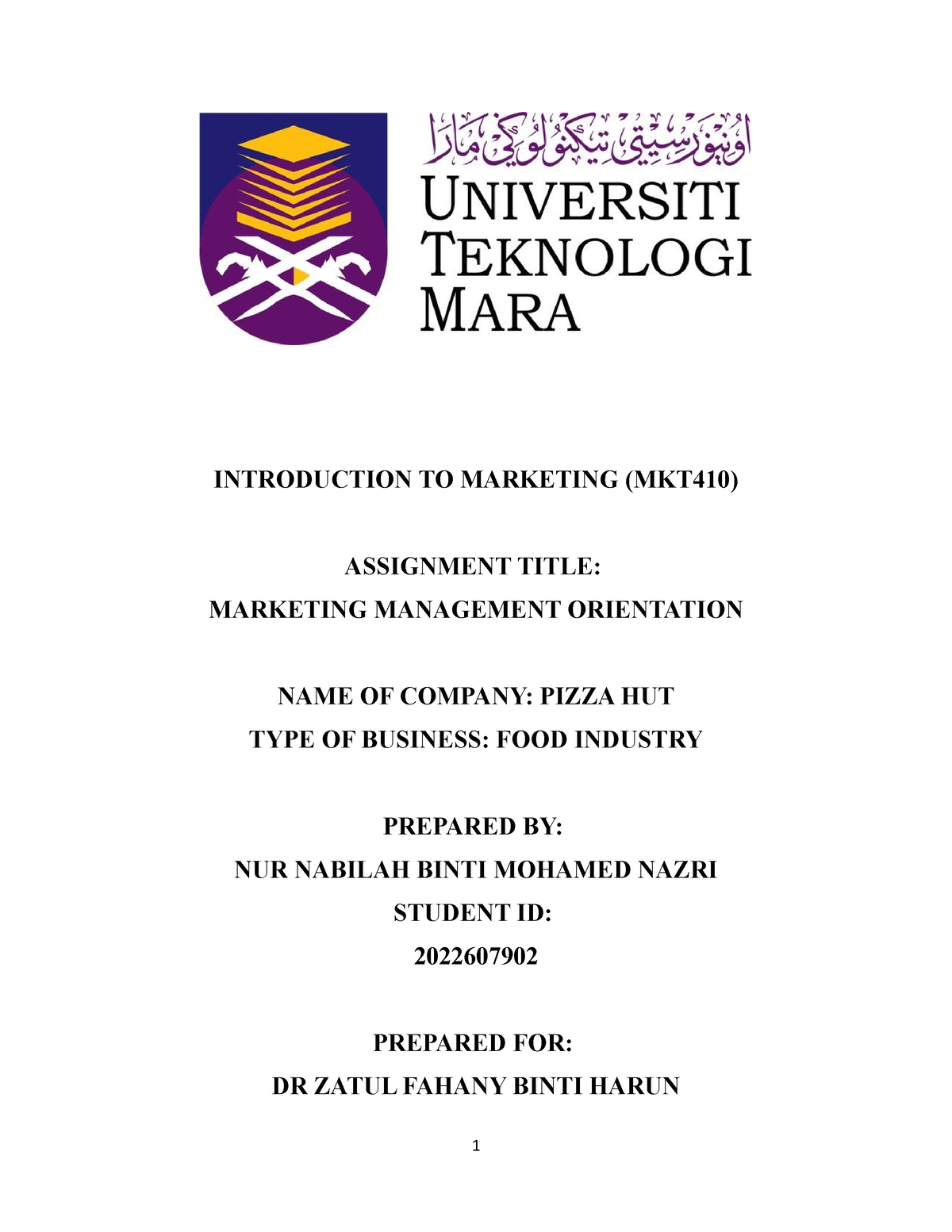 mkt 410 individual assignment marketing management orientation