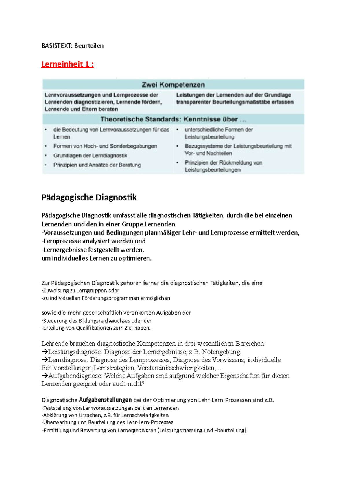 Leistungs- Kompetenzbeurtielung - BASISTEXT: Beurteilen Lerneinheit 1 ...