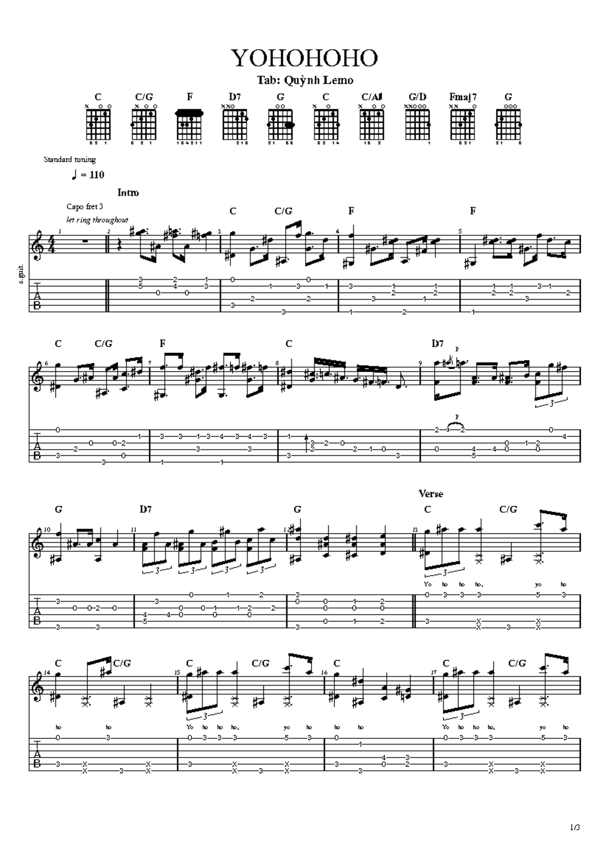 Yohohoho musica tab one piece YOHOHOHO Tab Quỳnh Lemo C C/G Studocu