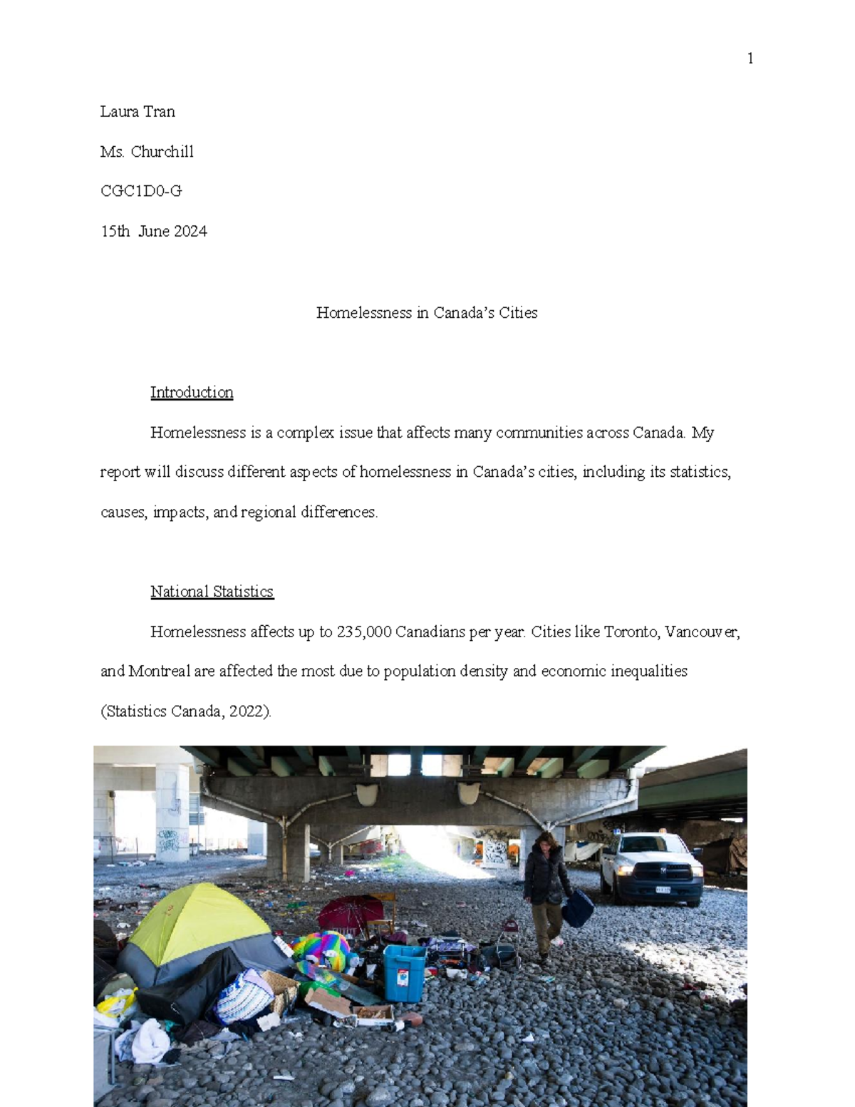 Report - Homelessness in Canada’s Cities - Laura Tran Ms. Churchill ...