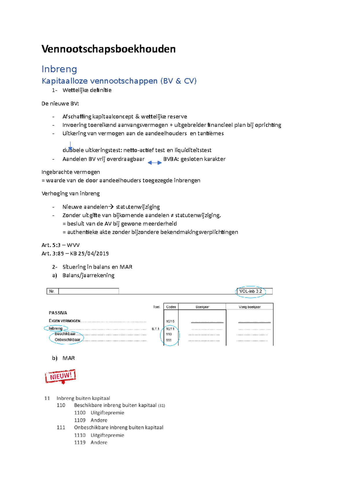 Samenvatting Boekhouden En Belasting - Vennootschapsboekhouden Inbreng ...