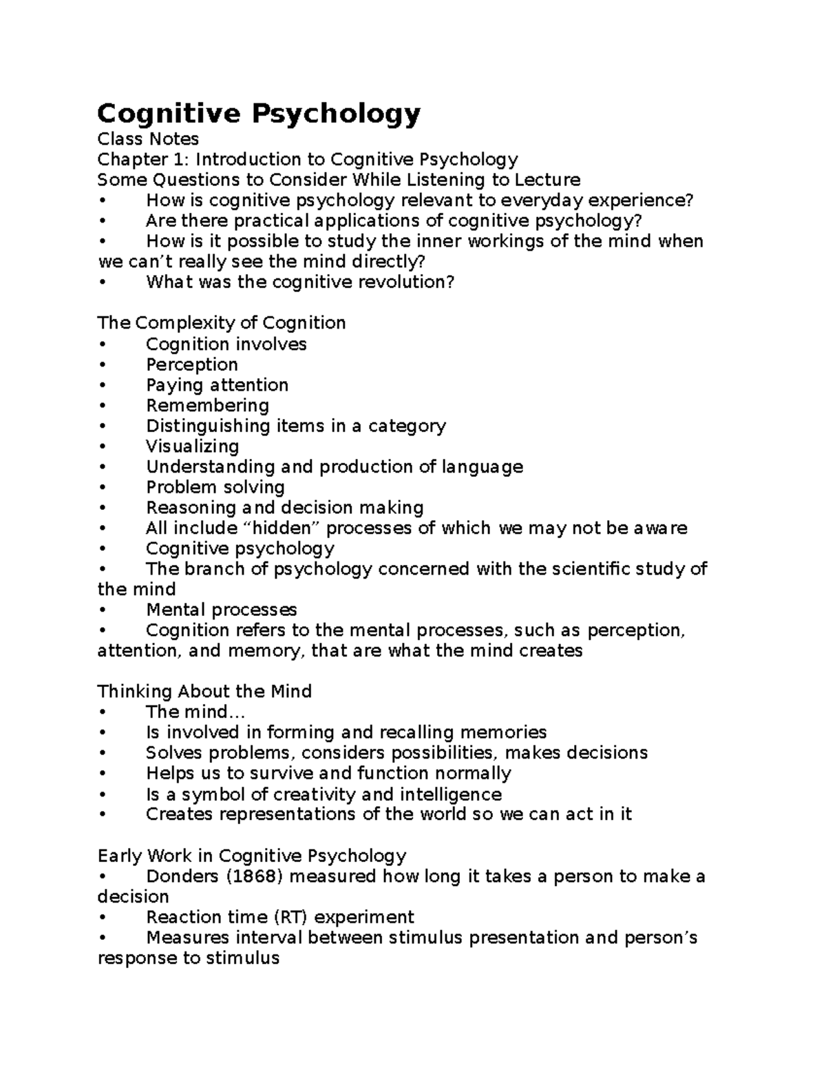 Cognitive Psychology- Chapter 1 - Cognitive Psychology Class Notes ...