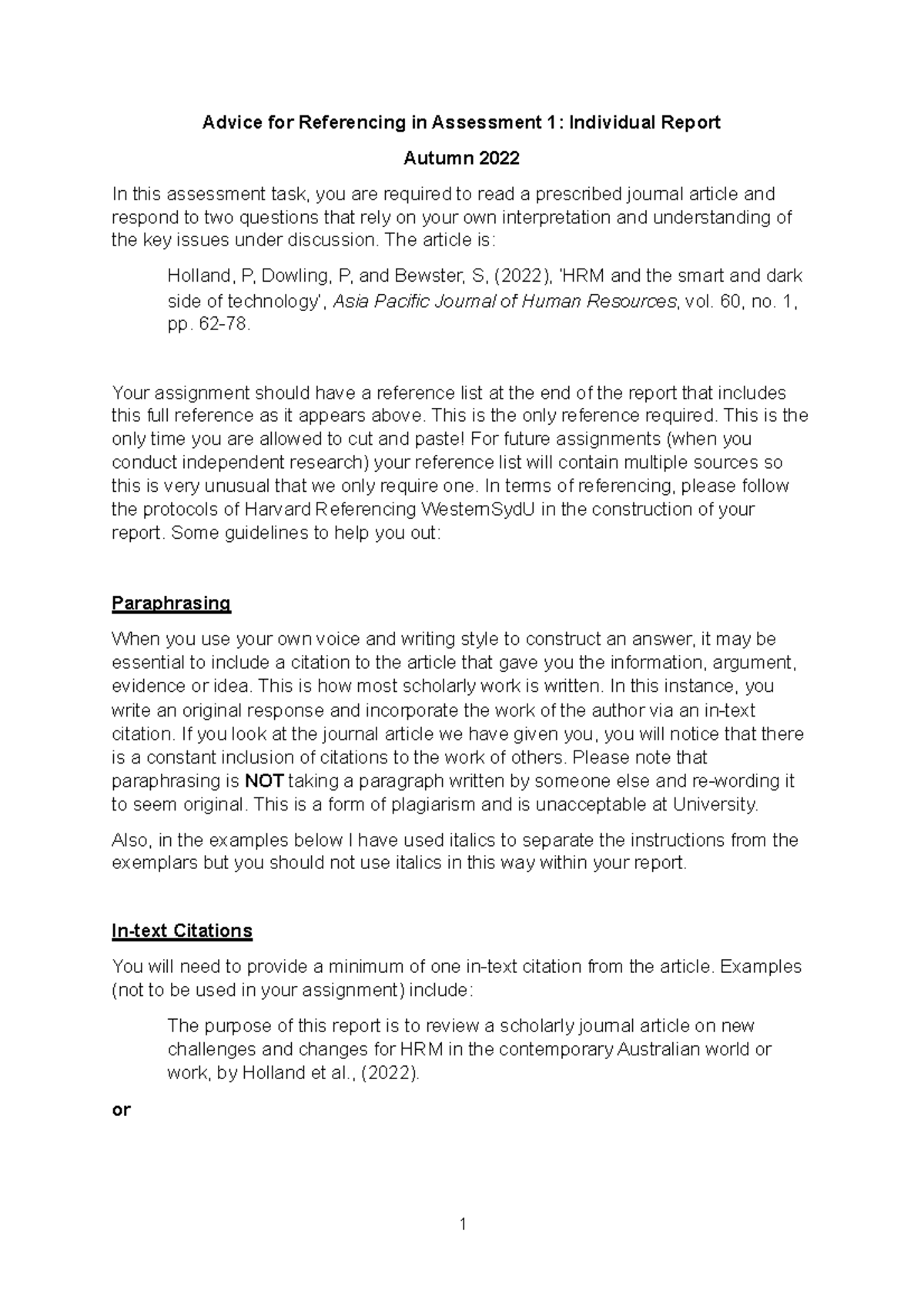 Advice for Referencing in Assessment 1 Autumn 2022 - Advice for ...