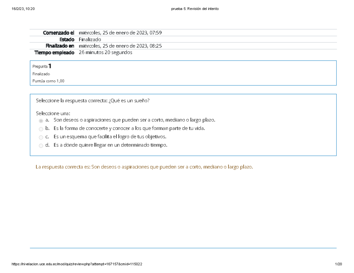 Prueba 5 Revisión Del Intento Xc - Comenzado El Miércoles, 25 De Enero ...