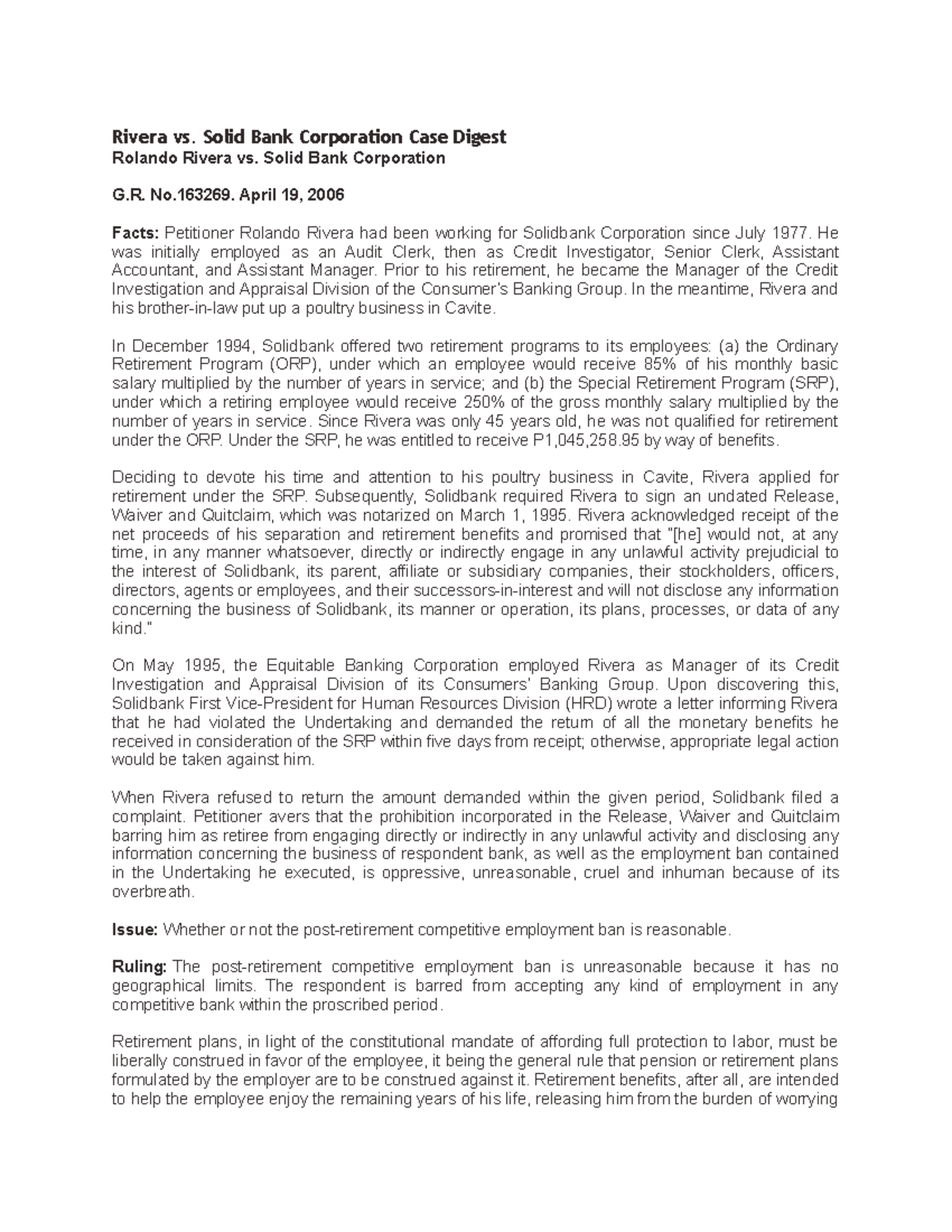 394819507 Rivera vs docx - Rivera vs. Solid Bank Corporation Case ...