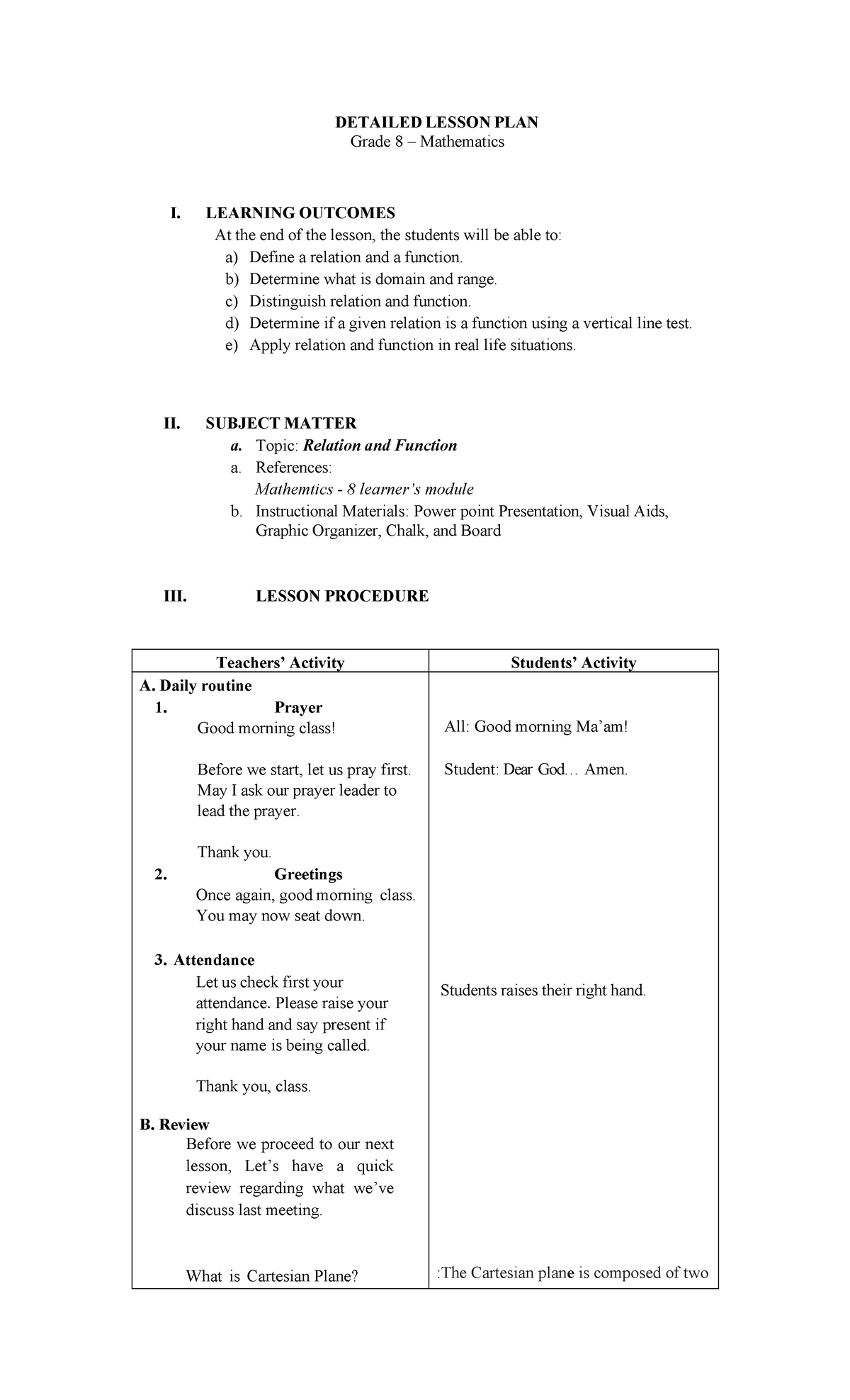 Lesson Plan Simple Probability - Detailed Lesson Plan Grade 8 