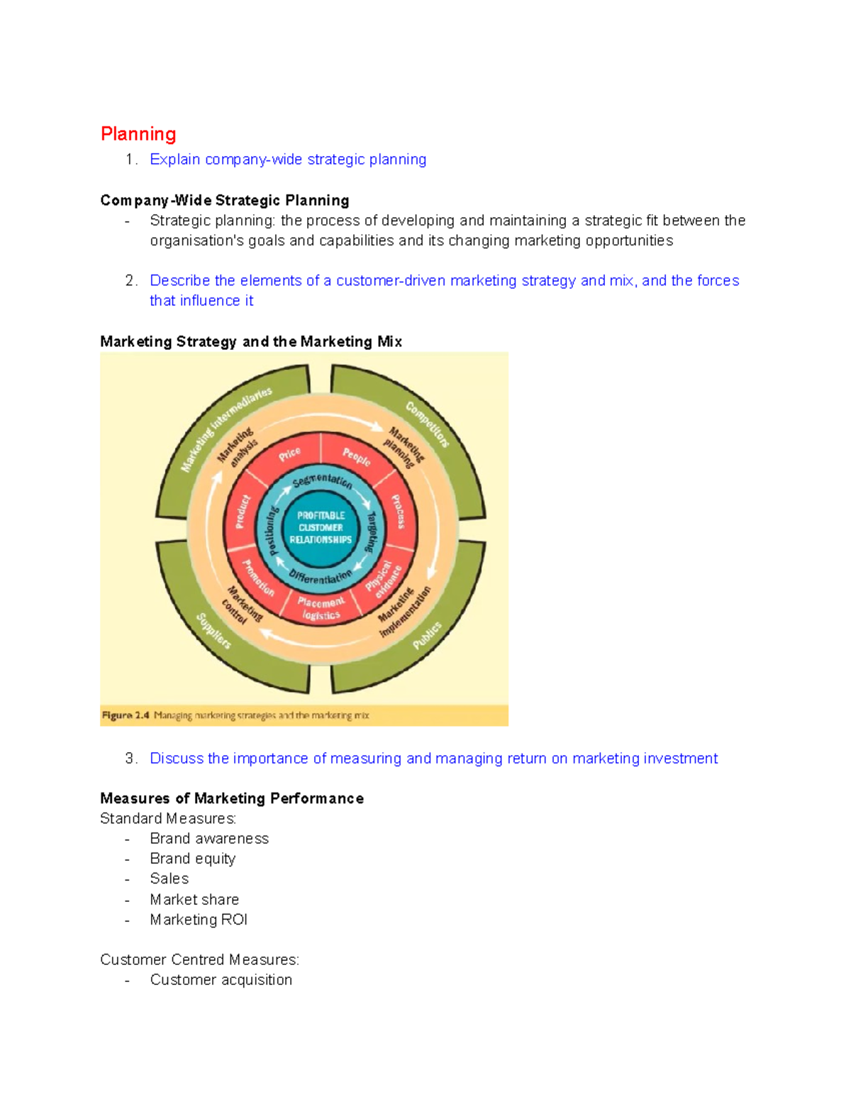 Marketing Lecture Week 5 Planning Explain companywide strategic