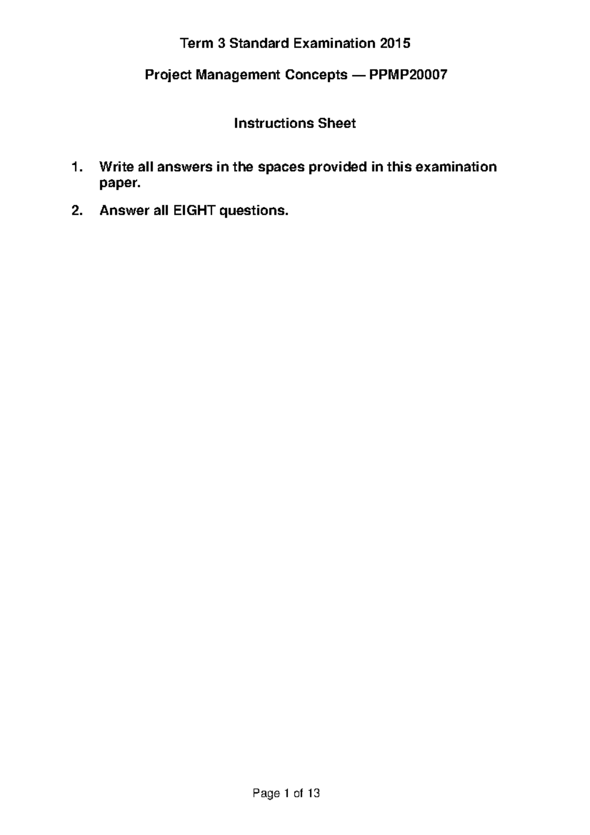 Exam April 2015, questions - Project Management Concepts — PPMP ...