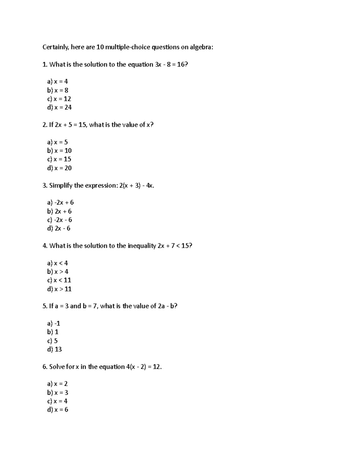MGT 202 Practice set 4 - Certainly, here are 10 mul1ple-choice ques1ons ...