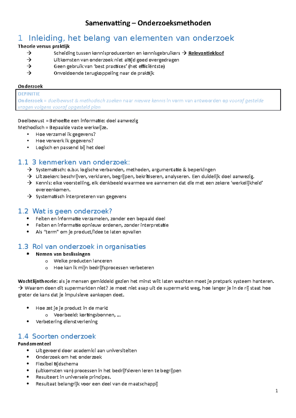 OM- Samenvatting-1 - Samenvatting - Samenvatting – Onderzoeksmethoden 1 ...