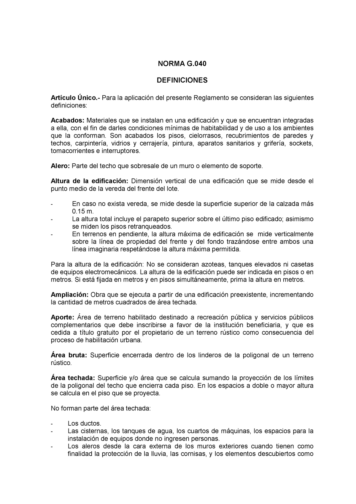 04 G.040 Definiciones - NORMA G. DEFINICIONES Artículo Único.- Para La ...