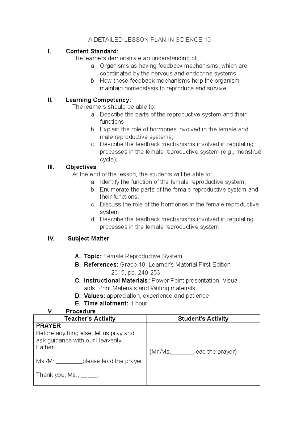 A Detailed Lesson Plan In Science 10 Female Reproductive System A Detailed Lesson Plan In 3356