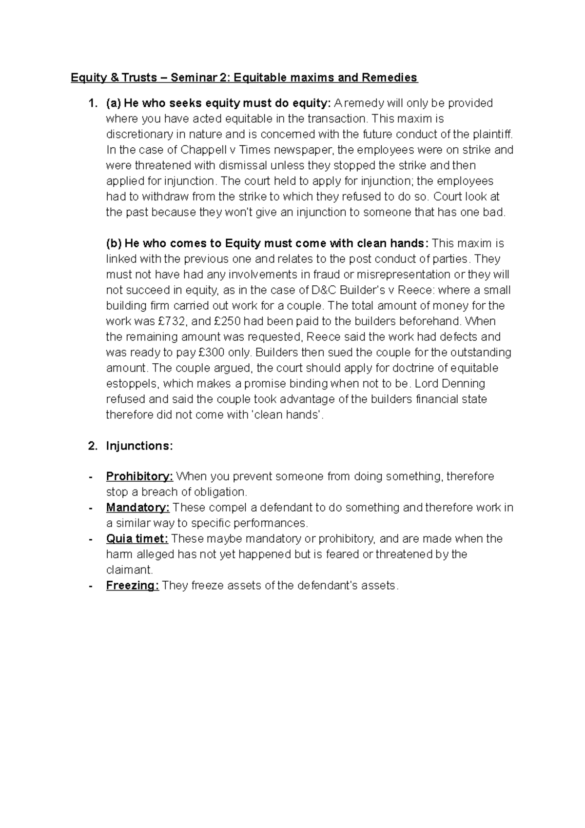 S2 - Seminar Work - Equity & Trusts – Seminar 2: Equitable maxims and ...