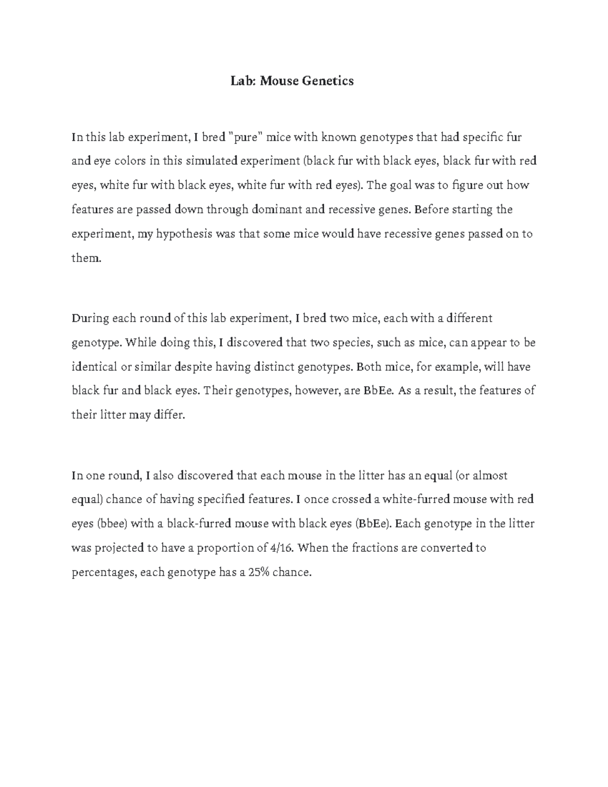 Lab Mouse full asnwer Lab Mouse In this lab