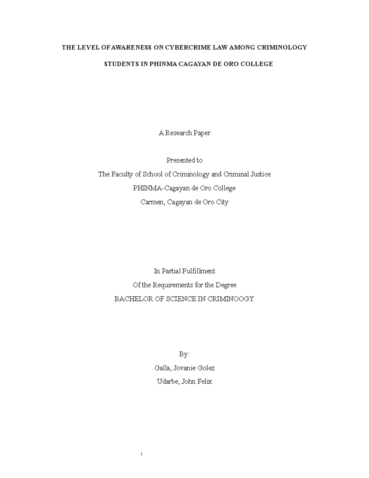 Research Paper - Goodluck! - THE LEVEL OF AWARENESS ON CYBERCRIME LAW ...