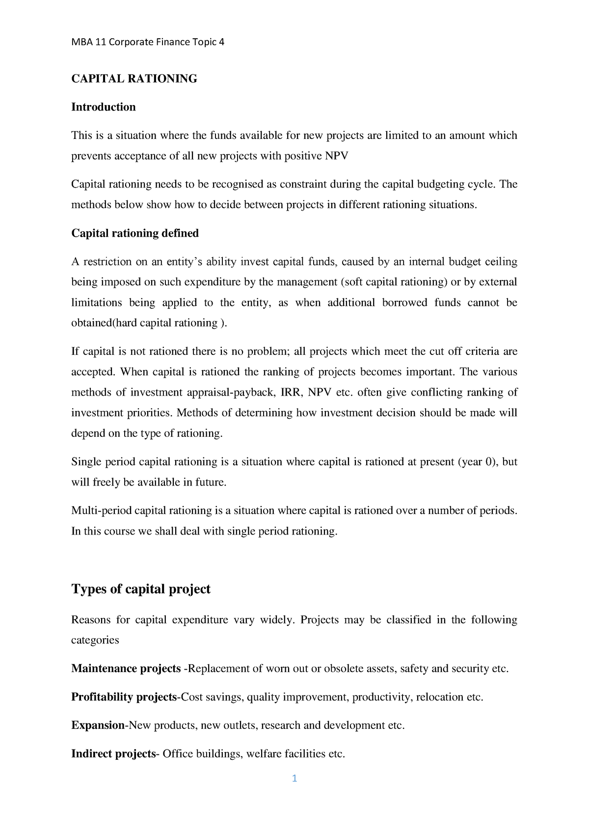 Capital Rationing Topic 4 2 CAPITAL RATIONING Introduction This Is A   Thumb 1200 1697 