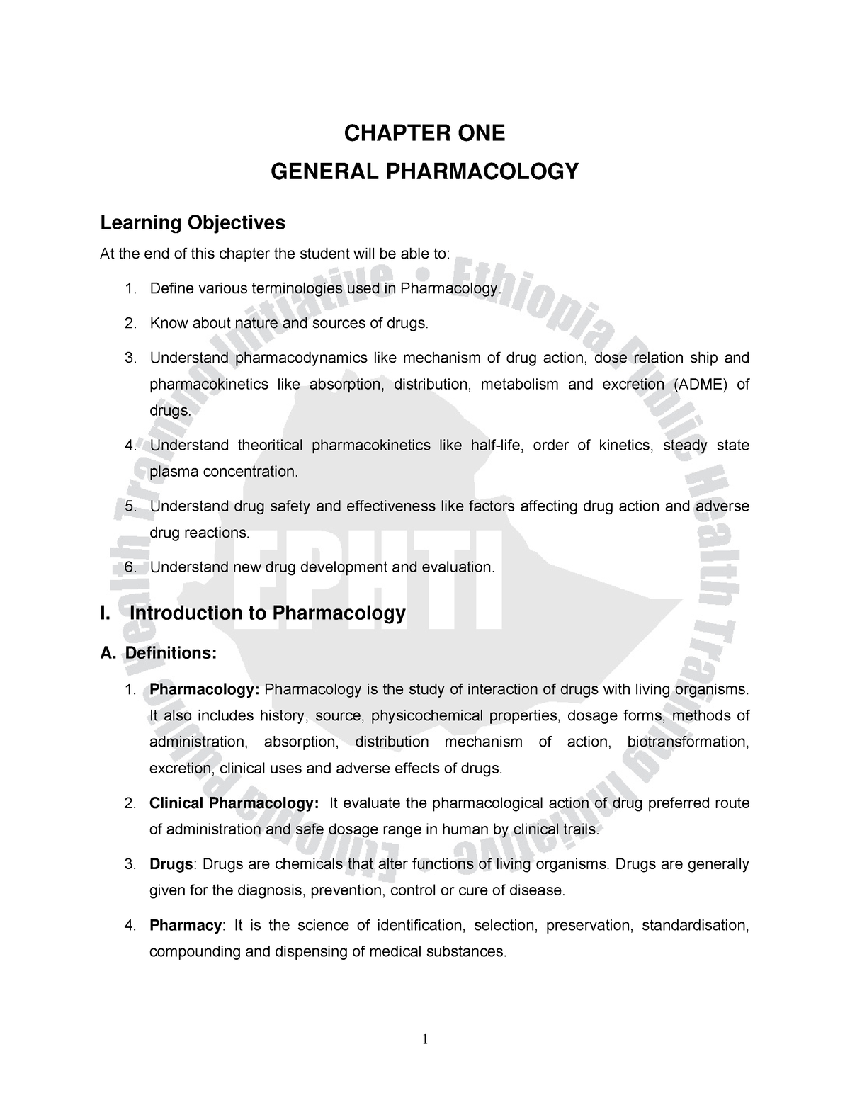 Introduction To Pharmacology - CHAPTER ONE GENERAL PHARMACOLOGY ...