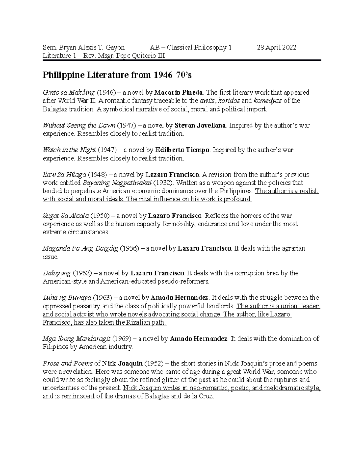Gayon.Literature.1.28.April.2022 - Sem. Bryan Alexis T. Gayon AB ...