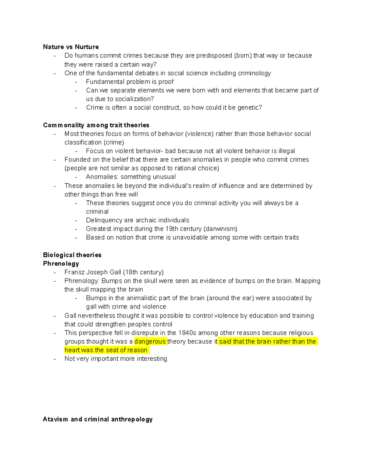 Biogenic theories - notes - Nature vs Nurture - Do humans commit crimes ...