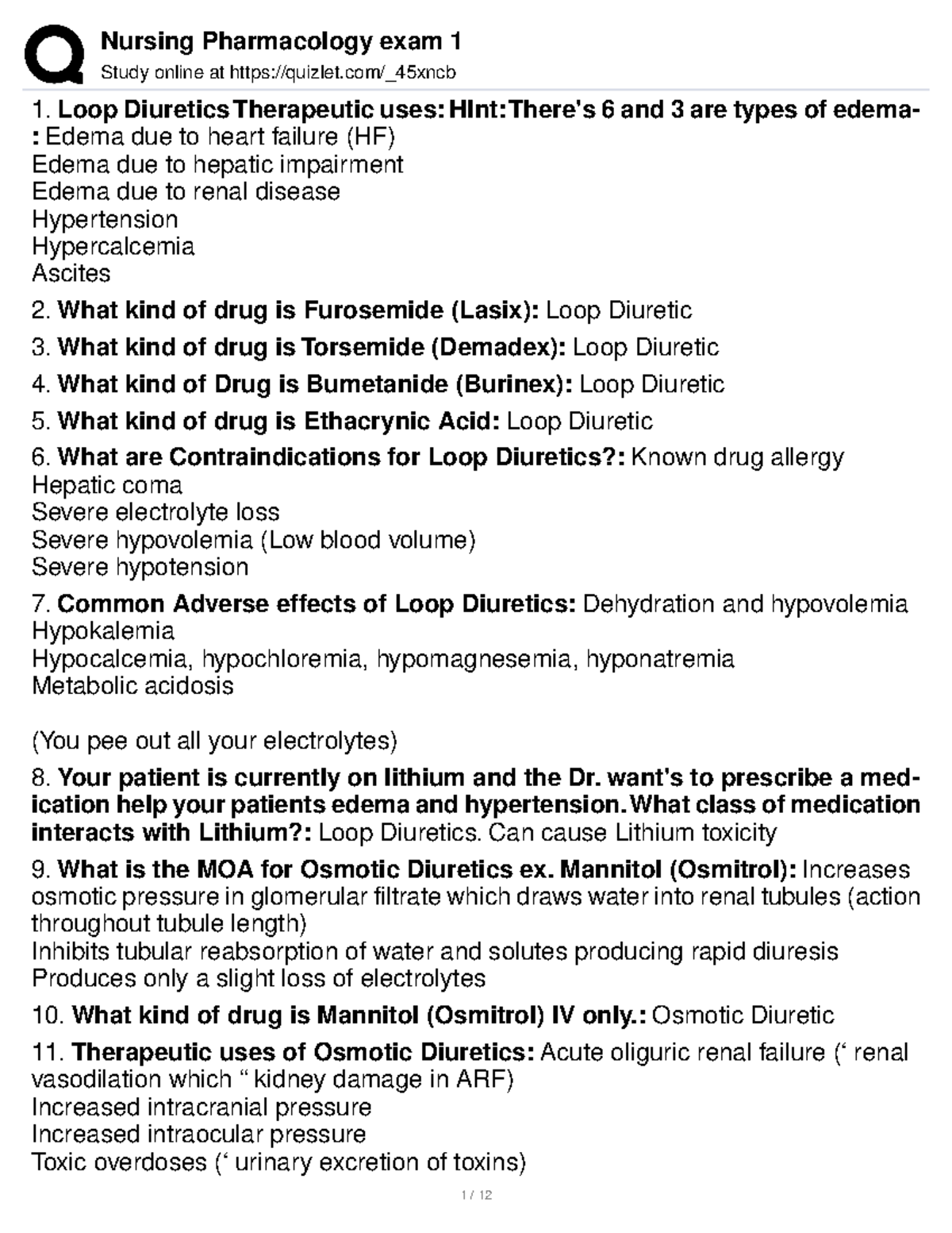 Pharmacology review - Studocu