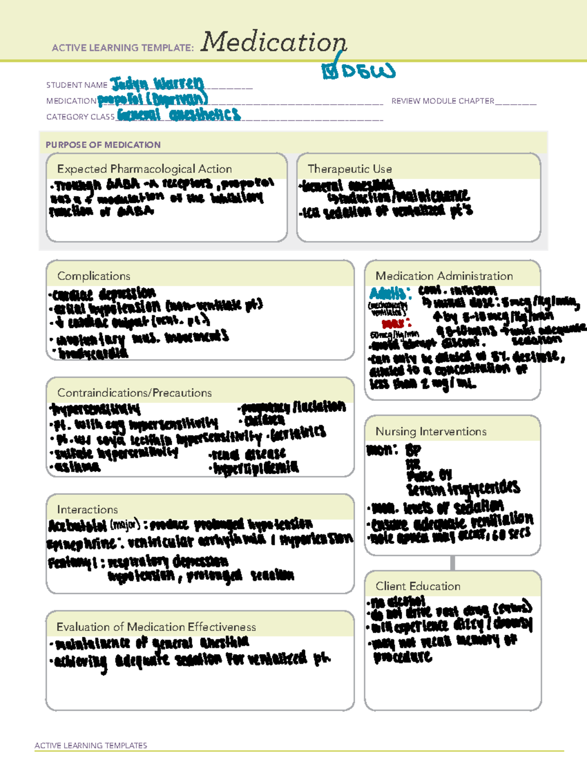 Propofol (Diprivan) - ACTIVE LEARNING TEMPLATES Medication STUDENT NAME ...