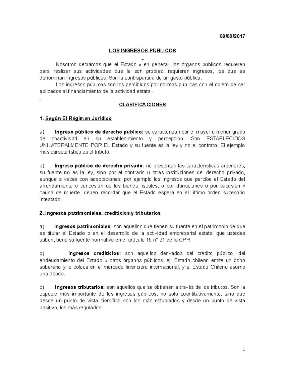 Tipeo tributario I 2do semestre 2017 - 09/08/ LOS INGRESOS PÚBLICOS ...