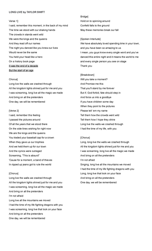 Taylor Swift – Long Live Lyrics