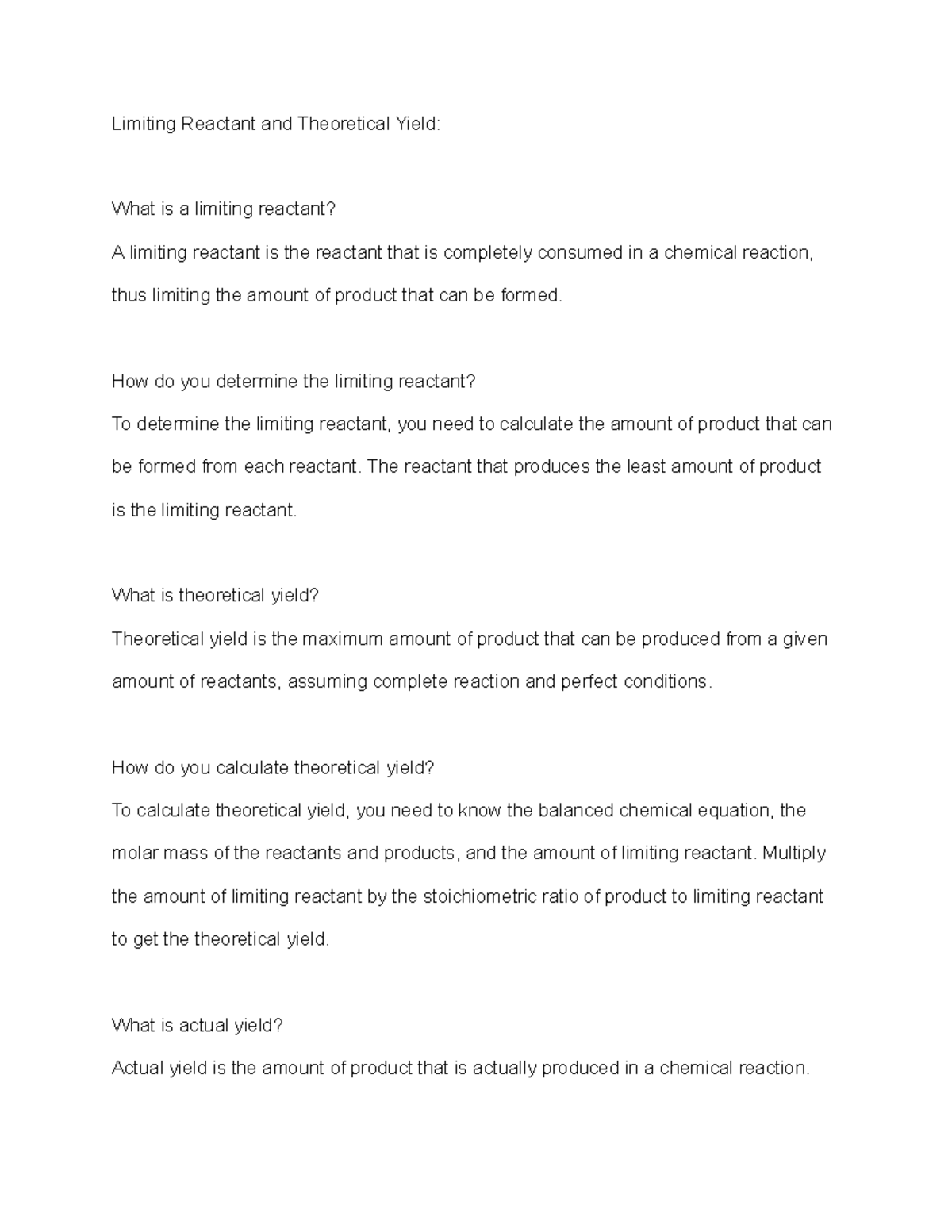 Limiting Reactant And Theoretical Yield How Do You Determine The Limiting Reactant To 0416