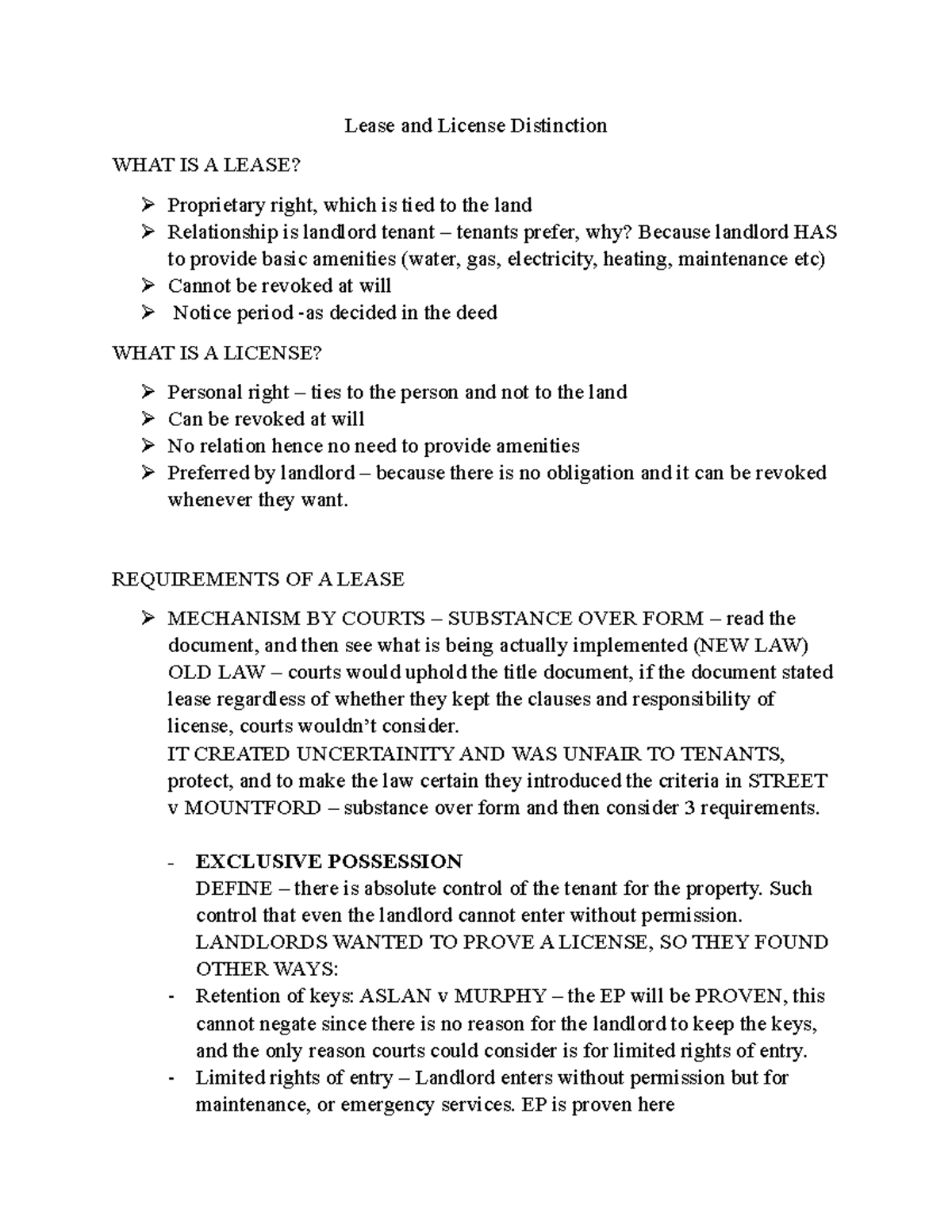 Lease license Printout - Lease and License Distinction WHAT IS A LEASE ...