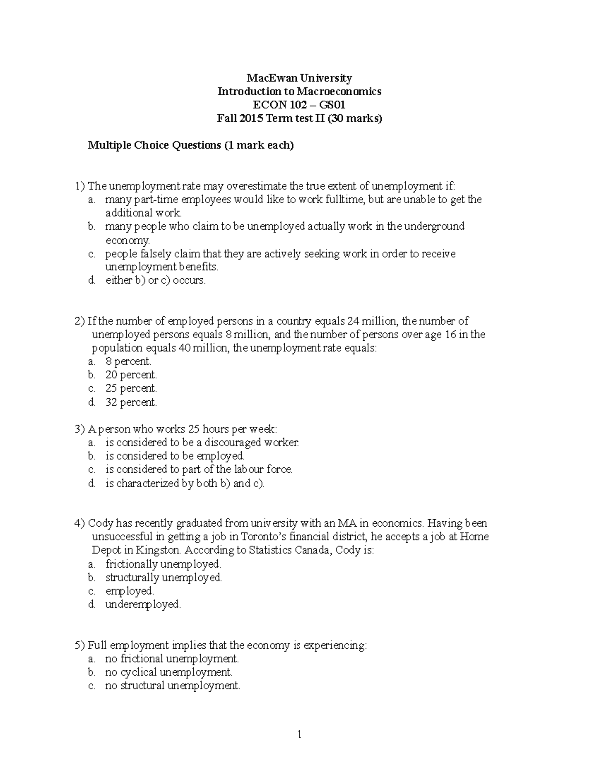 Midterm exam Fall 2015, questions - MacEwan University Introduction to ...