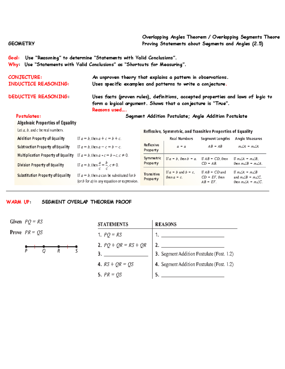 2 - Work - Overlapping Angles Theorem / Overlapping Segments Theore ...