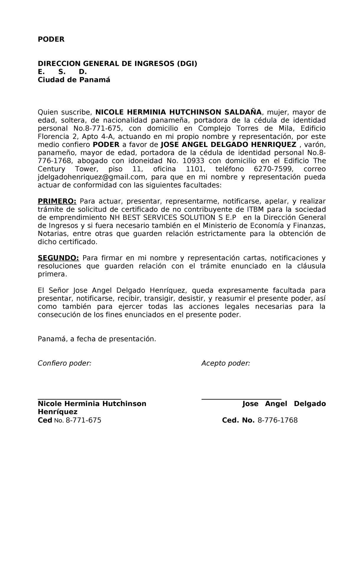 Poder General - DGI - PODER DIRECCION GENERAL DE INGRESOS (DGI) E. S. D ...
