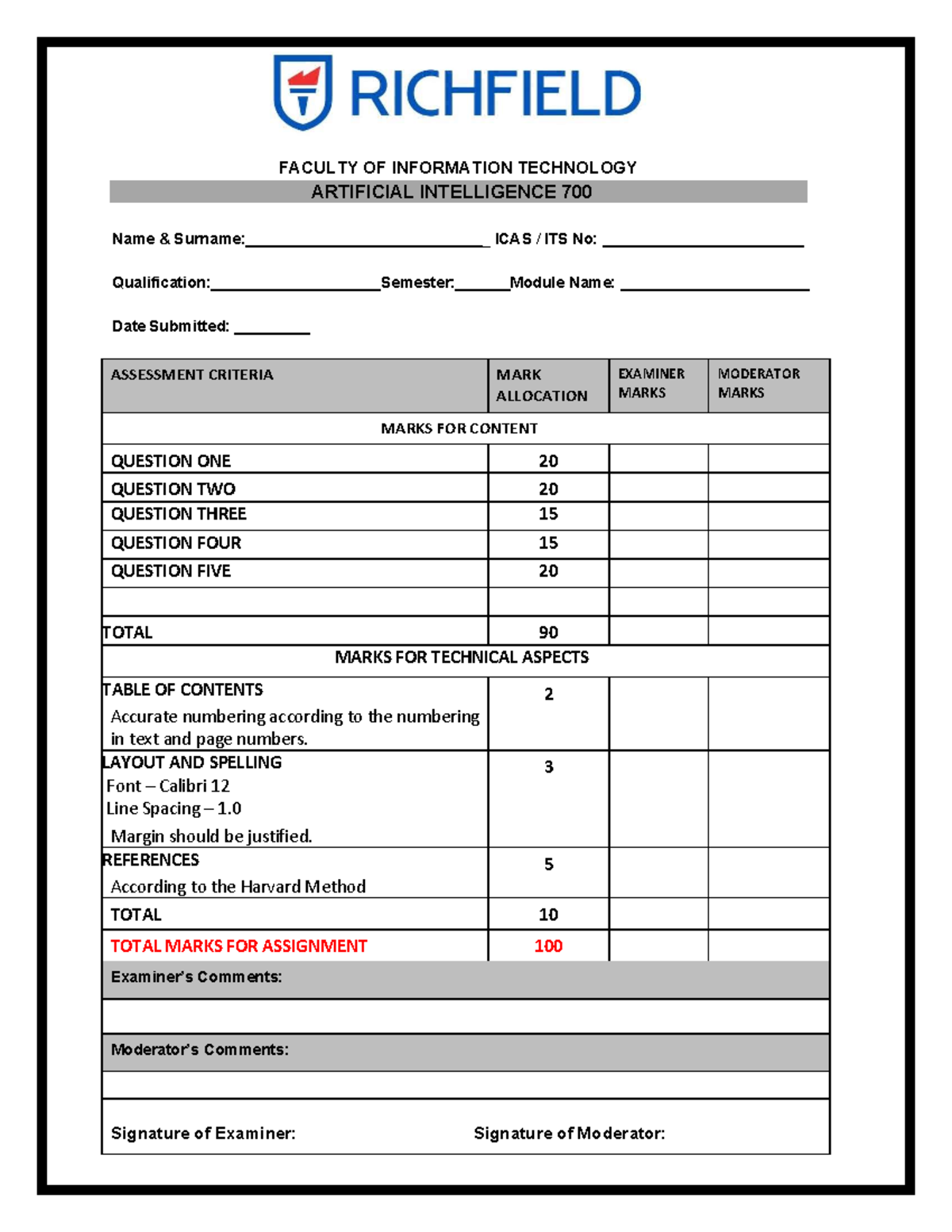 assignment for artificial intelligence