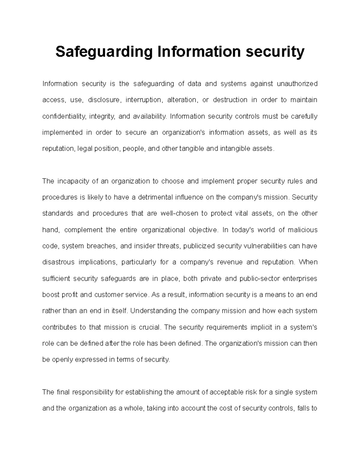 Safeguarding Information security - Safeguarding Information security ...