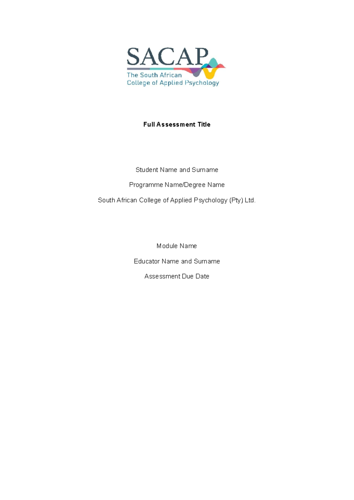Updated APA7 Assessment Template (For Students) - Full Assessment Title ...