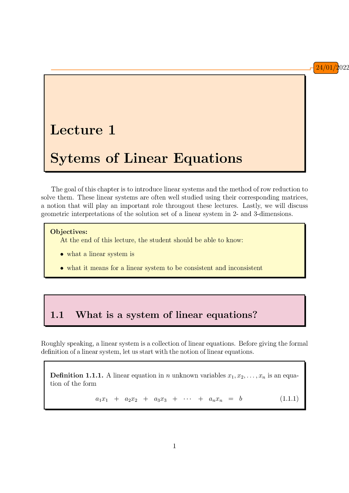 Lecture 1 Helpful Note For Review - 24/01/202224/01/ Lecture 1 Sytems ...