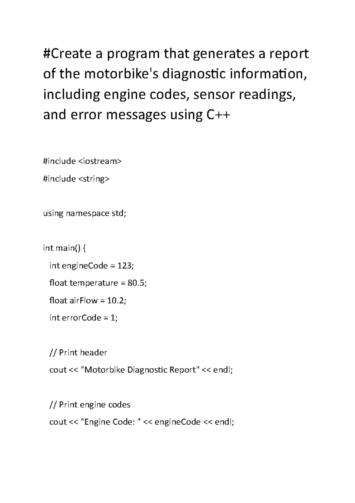 Program that generates a report of the motorbike - C++ - #Create a ...