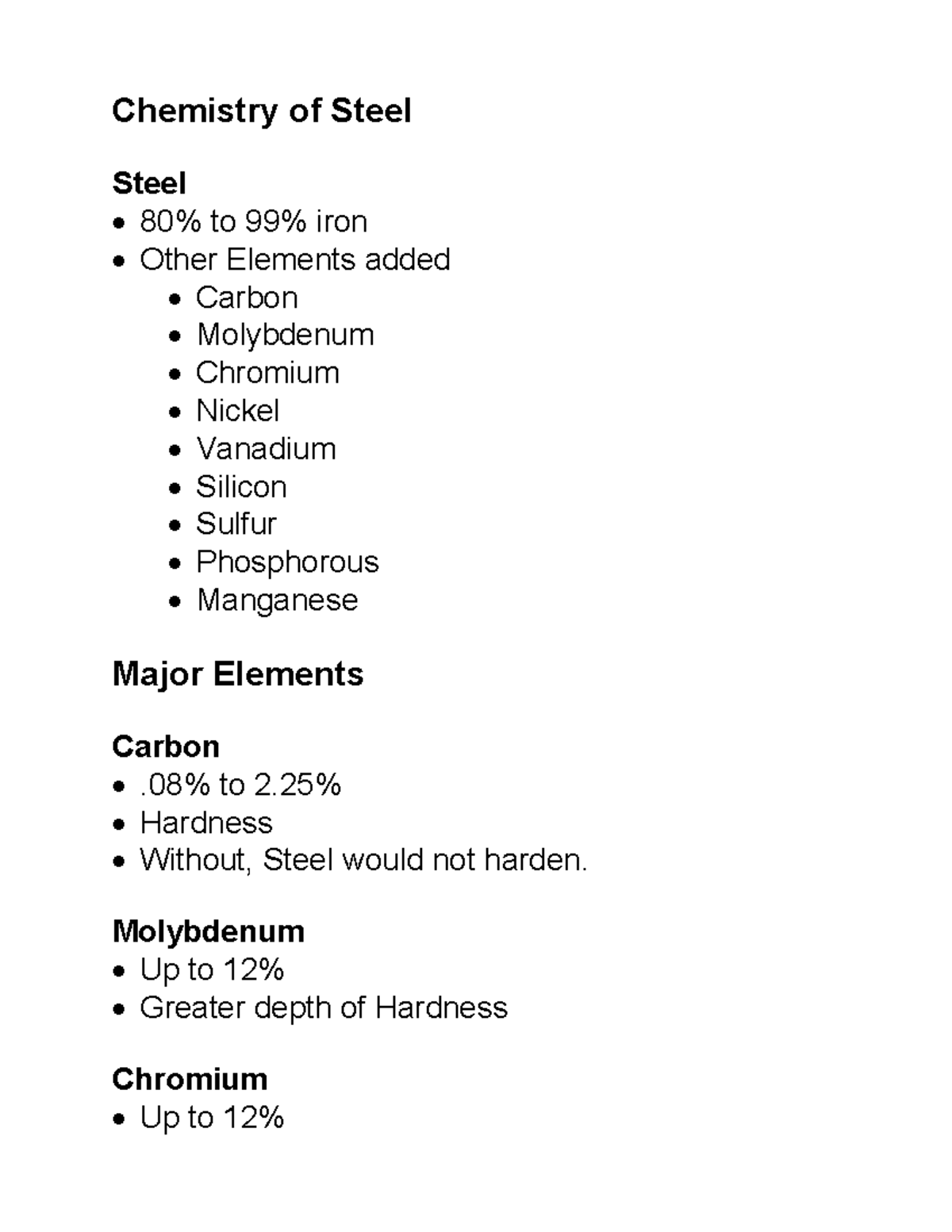 Chemistry of steel Chemistry of Steel Steel 80 to 99 iron Other