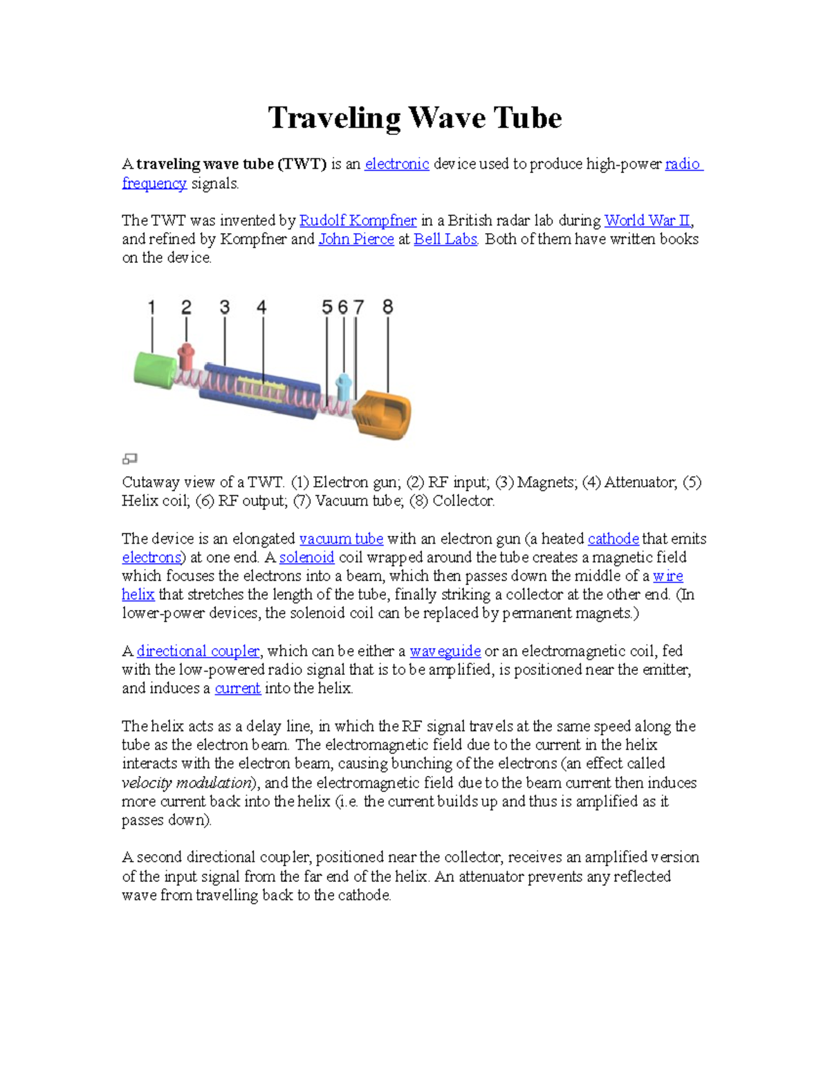 Traveling Wave Tube lecture notes Traveling Wave Tube A traveling