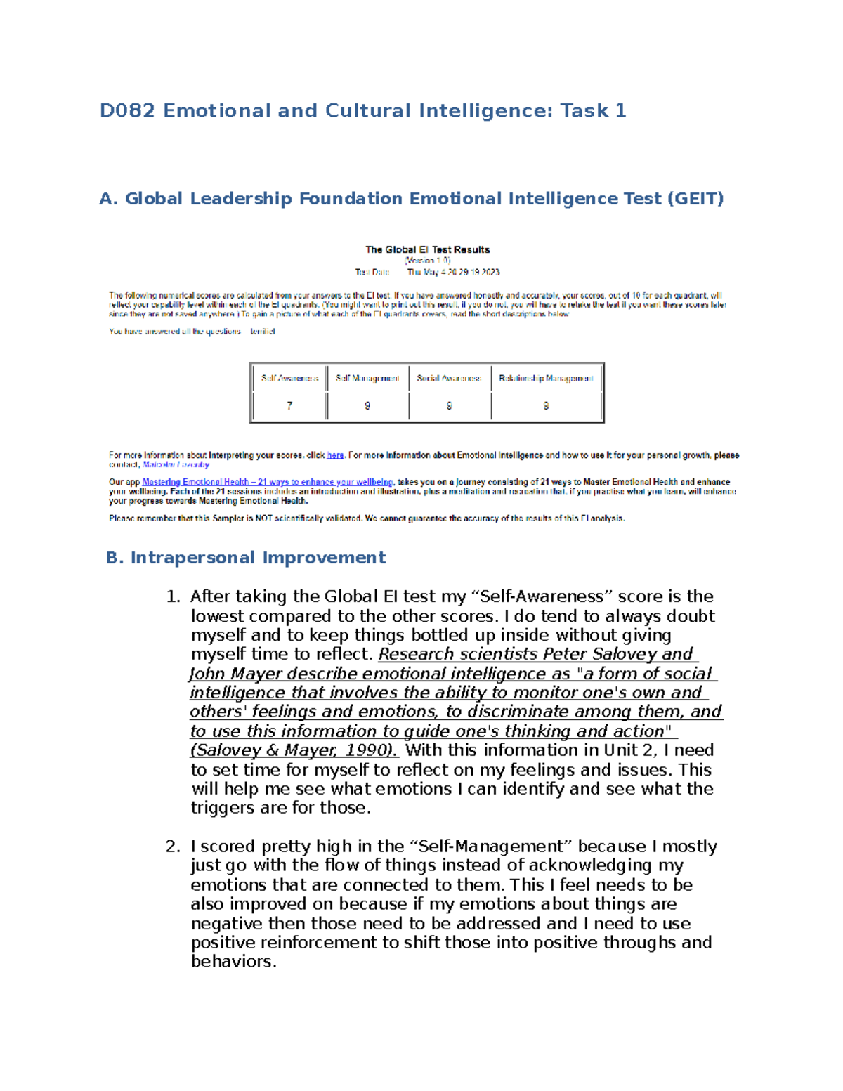 D082 Task 1 - Passed On First Try - D082 Emotional And Cultural ...