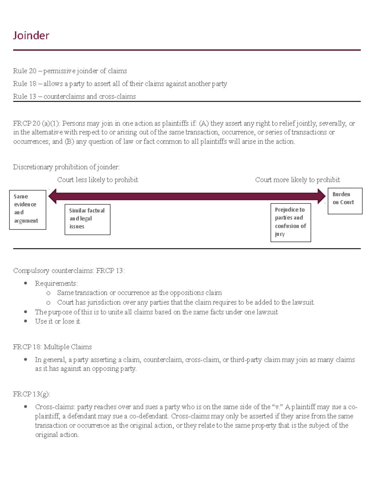 Joinder Outline With answers Joinder Rule 20 permissive joinder of claims Rule 18 allows a