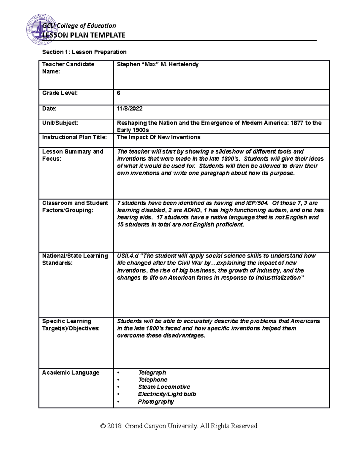 Civics/Government Lesson Plan The Impact Of New Inventions Lesson Plan ...