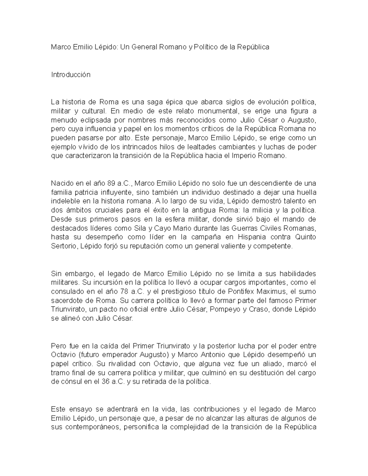Essay Marco Emilio LepidoPaula Olsin Marco Emilio Lépido Un General