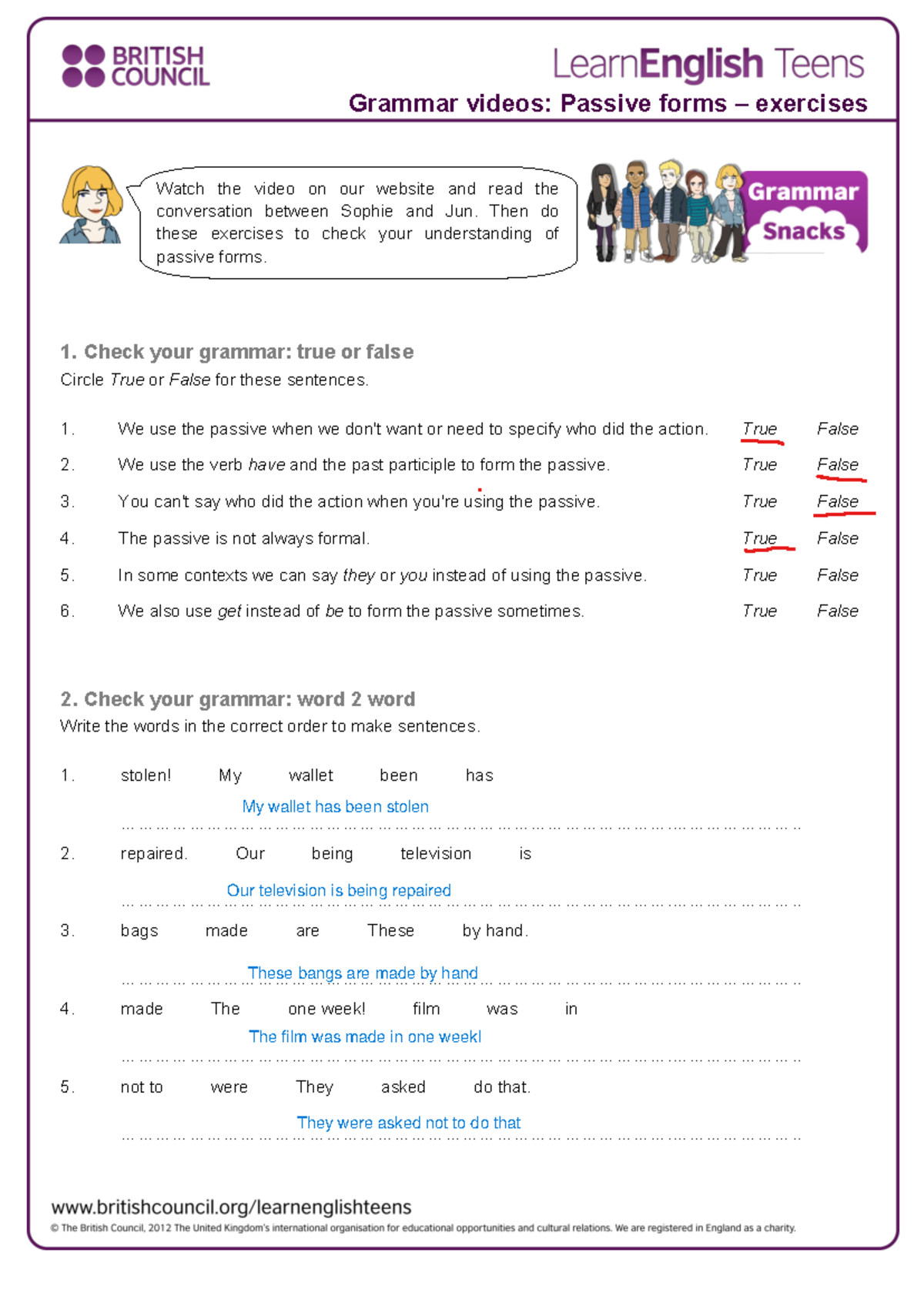 Passive voice exercises answered - Grammar videos: Passive forms ...